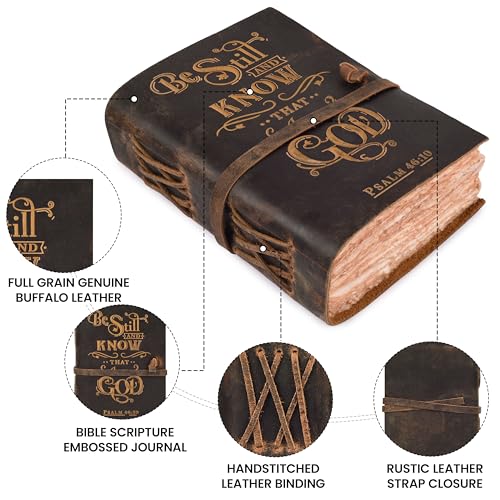 LEATHER VILLAGE Bible Journal Be Still Verse, Distressed Brown 8x6. - color: Distressed Brown, size: 8 inches X 6 inches