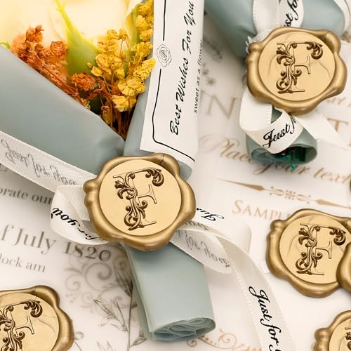 SWANGSA Initial Alphabet Wax Seal Stickers, 100 Pcs Antique Gold 3D Floral Letter F Envelope Seal Stickers Self- Adhesive, Perfect for Wedding Invitation, Christmas, Gift Wrapping - size: 100, style: F