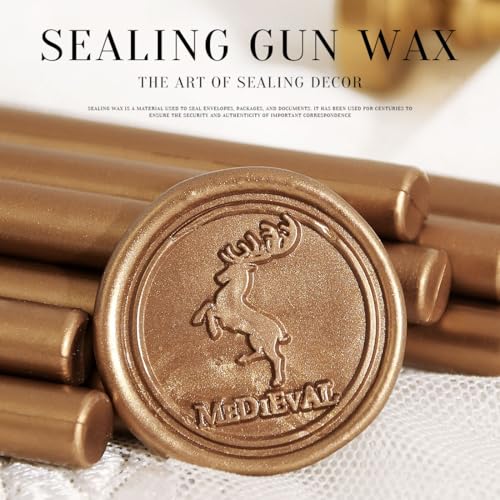 Classic Antique Gold Sealing Wax Stick for Mini Glue Gun, Pack of 16 | Wax Seal Stick, Vintage gold tone, 0.7-inch diameter, For DIY wedding invites, Envelope sealing, Mini glue gun compatible - color: Antique Gold, size: Small