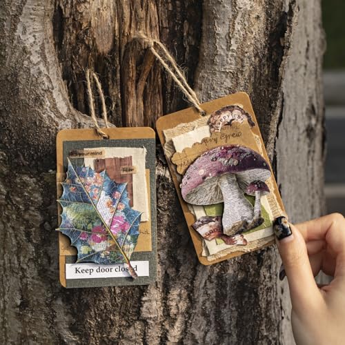 Retro Natural Collage Cardstock Sticker Pack – 60pcs Butterflies Birds Leaves Mushrooms DIY for Scrapbook Junk Journal Cardmaking Tags Collage & Item Decoration - color: Handmade Prints