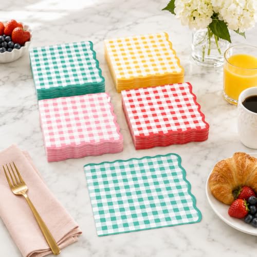 4 Colors Gingham Paper Napkins - 50Pcs, 2Ply, 6.5 x 6.5 Inches - color: Gingham