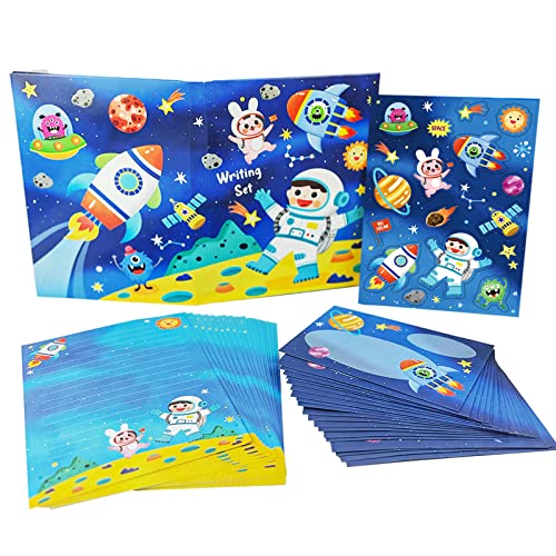 Space Stationary Paper and Envelopes Set for Kids Lined Stationary Set with Envelopes for Boys – 30 Sheets + 20 Envelopes, 8.3 x 5.9 Inch of Each Stationary Paper - style: Space