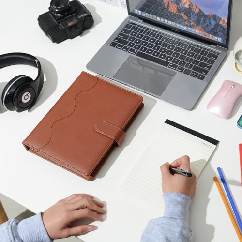 WASON A5 Binder PU Leather Journal Ring Portfolio Lined Notebook Refillable Paper Diary with Removable Clipboard Writing Notepad for Travel Business School Agenda Organizer (Brown) - color: Brown