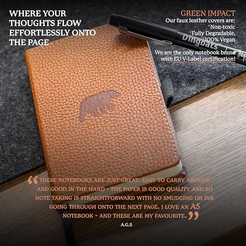 Dingbats* Wildlife A6 Plain Pocket Notebook - PU Leather Hardcover - Small Writing Journal for Work, Travel - Pocket, Elastic Closure, Bookmark - color: Brown Bear, style: Minimalist