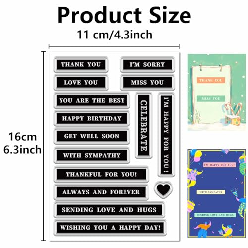 CRASPIRE Daily Language Clear Rubber Stamps Reusable Thank You Love You Text Sentiment Blessing Greeting Words Transparent Silicone Stamp Seals for Journaling Card Making Decor DIY Scrapbooking - style: Daily Expressions