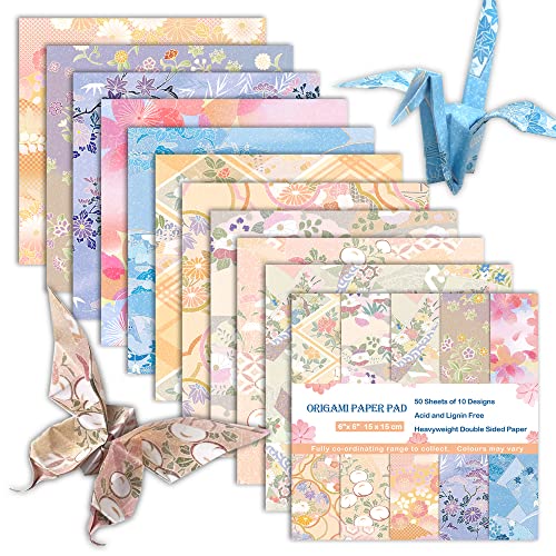 Origami Paper 6x6" Double Sided 50 Sheets 10 Colors Origami Kit,Craft Paper - color: 50sheets-Chiyo