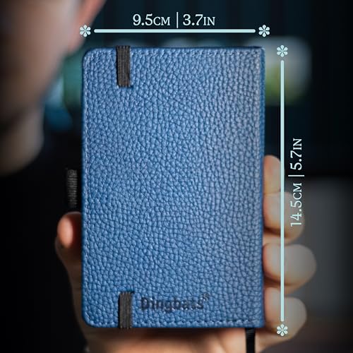 Wildlife A6 Grid Pocket Notebook - PU Leather Hardcover Small Journal for Work, Travel - Pocket, Elastic Closure, Pen Holder, Bookmark - color: Blue Whale, style: Squared