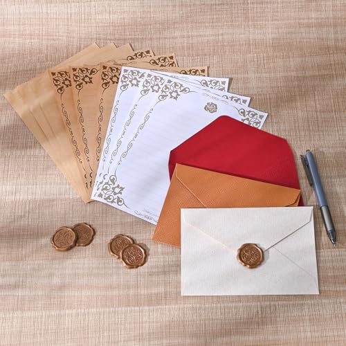 BAYTORY 27Pcs Stationery Paper and Envelopes Set, A6 Vintage Envelopes - color: Multicolor & Letter Papers