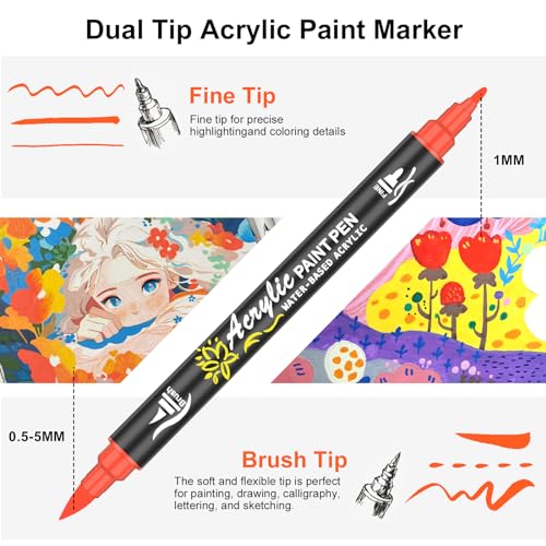 NICETY 60 Colors Acrylic Paint Markers, Dual Tip Acrylic Paint Pens with Fine Tip and Brush Tip Pens for Rock Painting, Canvas, Wood, Ceramic, Glass, Stone, Fabric, DIY Crafts & Art Supplies - color: 60 Colors