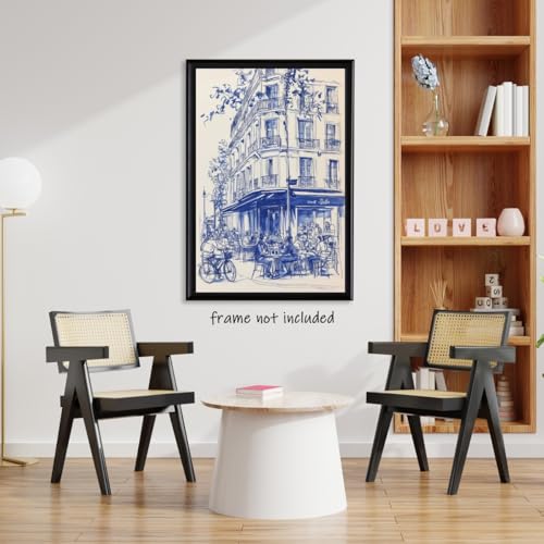 Fashion French Cafe Watercolor Paris Cityscape Canvas Wall Art Trendy Blue Modern Paris Street Scene Aesthetic Poster Prints For Bedroom Living Room Home Apartment Unframed16x24inch - color: style-2-Unframed, size: 24"L x 16"W