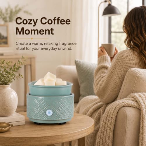 mocosa Ceramic Wax Melt Warmer for Scented Wax Melts 3-in-1 Electric | Fragrance Burner，for Home Office Bedroom，Birthday Gifts for Women，Mother's Day(Green) - style: Green Checkered