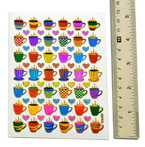 Coffee Tea Cup Waterproof Self-Adhesive Metallic Foil Decorative Scrapbook Sticker, Nice Size for Day Planner, Homemade Calendar, Journal, Letters, and Cards. (420 Stickers) (ST-10-COFFEE)