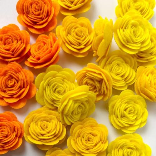 24pcs Felt Fabric Flowers Embellishments for Crafts, 1.2 inch Nonwoven Appliques Ornament with 30 Stickers for DIY Gift Wrapping Cards, Sewing, Scrapbook, Photo Frame Album Decoration (Yellow Series) - color: Yellow Series