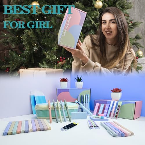 JIZHIYUAN 54PC Aesthetic School Supplies with Blue Pencil Case for Students - color: Blue