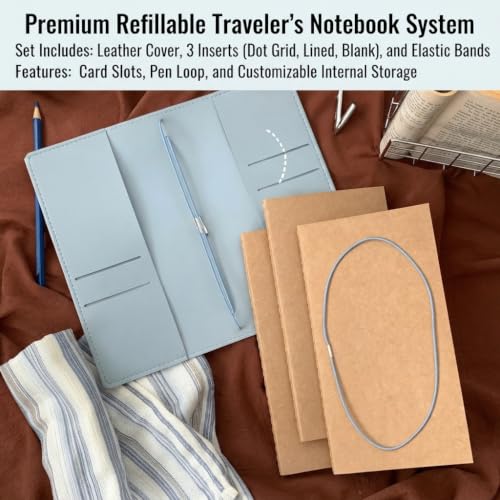 SOARIKING Handcrafted Genuine Leather Travelers Notebook, Standard Size 4.5"x8.5", Refillable Journal with 100 GSM Blank Inserts, Rugged Travel Journal for Capturing Adventures (Yellow)
