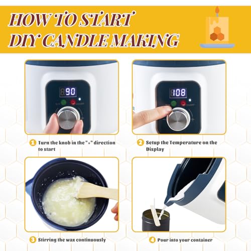Beeswax Candle Making Kit for Adult with Digital Wax Melting Pot | Make Your Own Beeswax Candle Kit Including Wax Melter Temperature Control,Cotton Wick,Wick Stickers - color: orange, size: digital wax melting pot kit 5pcs