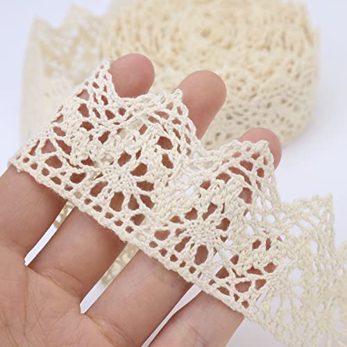 Beige Lace Ribbon 10 Yards Crochet Lace Trim Cotton Sewing for Crafts, Gift Package Wrapping, Bridal Wedding Decoration, Scrapbooking Supplies - color: Beige, size: 1.5 inch*10yards