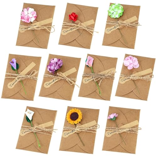 JOHOUSE 50PCS Gift Card Envelopes with Dried Flowers, 4 X 2.8 inch | Each Set Includes A Blank Card, Kraft Envelope, Flower, Sticker and Jute Rope for Personal Notes - color: Holiday Cards Dried Flowers Greeting Cards