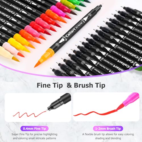 Caliart 34 Double Tip Brush Pens Art Markers for Adult Coloring Books - color: Black, size: 1 Count (Pack of 34)