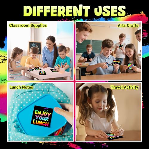 ZMLM 165 Pcs Rainbow Scratch Paper Art Notes - Crafts for Kids Ages 4-8 | Mess Free Classroom Prizes,1st 2nd 3rd Grade School Activity Bulk, Back to School Gifts for Students from Teacher - style: Active Scratch Notes