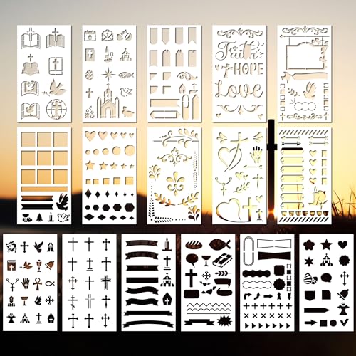 16 Pack Journaling Stencils, Christian Decor for Diary, Reusable Planner Stencils, Plastic Ornate Frame Decor - style: Ornate