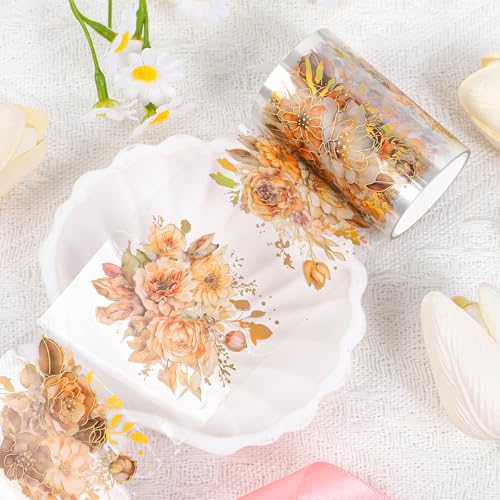 Sitsink PET Tape for Journal Scrapbooking -Yellow Flower Bloom Warm Tone Floral PET Tape Stickers for Crafts Junk Journal Supplies Notebook Scrapbook DIY Decor - style: Star Bloom