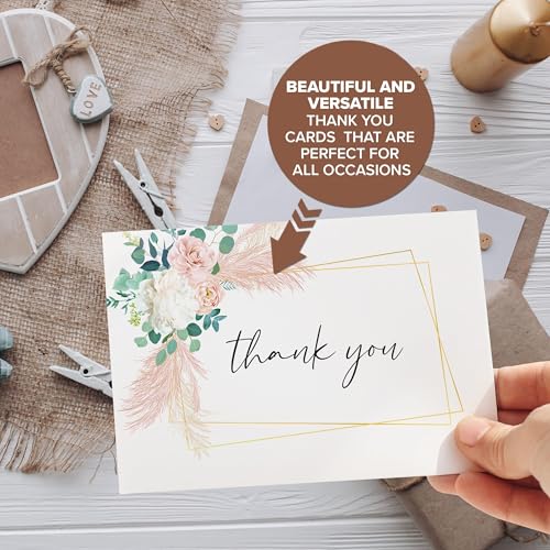 Decorably 24 Pack 6x4in Boho Thank You Cards with Envelopes and Stickers, 6 Beautiful Designs Friends, Family & Loved Ones, Blank Inside - All Occasions, Holidays, Wedding, Birthday, Anniversary - style: Boho