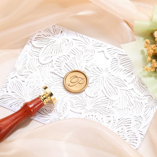 Yoption Handwriting Letter P Wax Seal Stamp Kit with Antique Gold Wax Beads - color: P