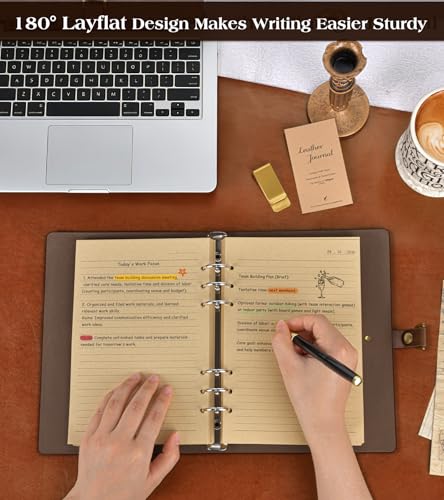 Leather Journal Notebook, A6 Size 5.3 x 7 inches 260 Lined Pages -Brown - color: Brown, size: 5.3*7inch