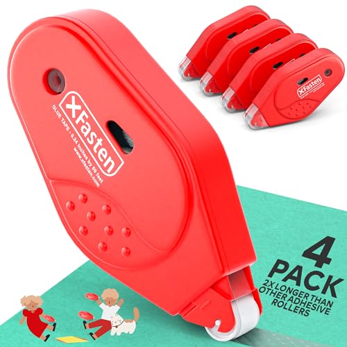 XFasten Double Sided Tape Roller, Japan Dots Red Adhesive Glue Runner, Paper Safe, 6mm x 59ft, 4-Pack for Scrapbook, Junk Journal Supplies, Craft & Stationary - size: 4-Pack, 6mm x 59 feet (236 Feet Total)
