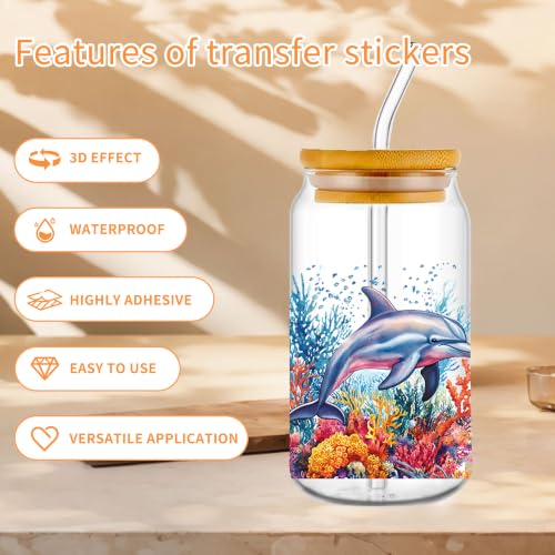 CRASHOT Ocean UV DTF Cup Wraps, Marine Animal Transfer Stickers, 4 Pcs - color: Ocean921