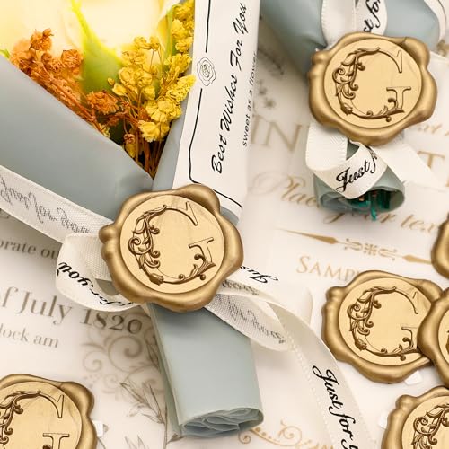 SWANGSA Initial Alphabet Wax Seal Stickers, 100 Pcs Antique Gold 3D Floral Letter G Envelope Seal Stickers Self- Adhesive, Perfect for Wedding Invitation, Christmas, Gift Wrapping - size: 100, style: G