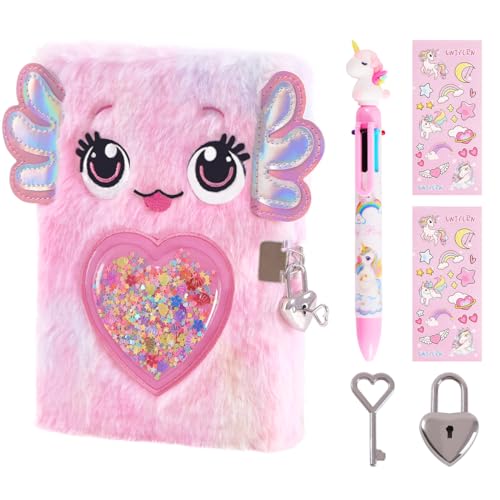 Axolotl Diary with Lock & Keys for Girls,Journal Gift Set Ages 6-8 - style: Axolotl
