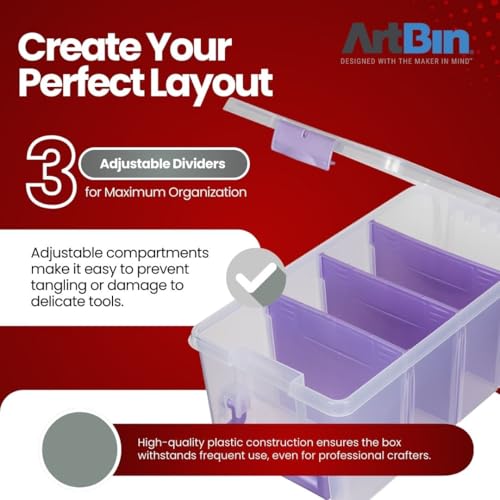 ArtBin Semi Satchel Portable Craft Organizer with 3 Dividers - Clear Plastic Storage Case for Art & Craft Supplies (Pack of 4) - color: Purple, size: Pack of 4