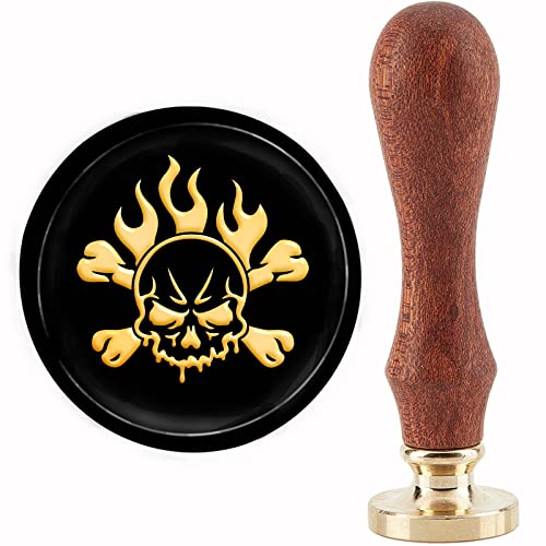CRASPIRE Skull Wax Seal Stamp Halloween Sealing Wax Stamps Flame 30mm Retro Vintage Removable Brass Stamp Head with Wood Handle for Wedding Invitations Christmas Thanksgiving Gift Packing - style: Halloween Skull Flame