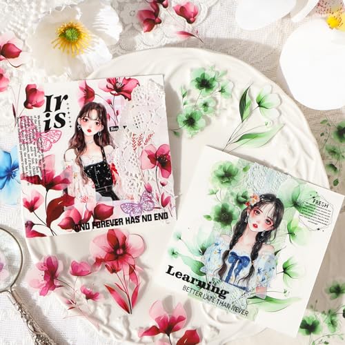 240Pcs Transparent PET Watercolor Flower Stickers for Journaling, Collage | Clear Floral Decorative Stickers Set for Scrapbooking, Junk Journal Supplies, Card Making, Bujo, Crafts - color: Floating Petals & Petal Shower