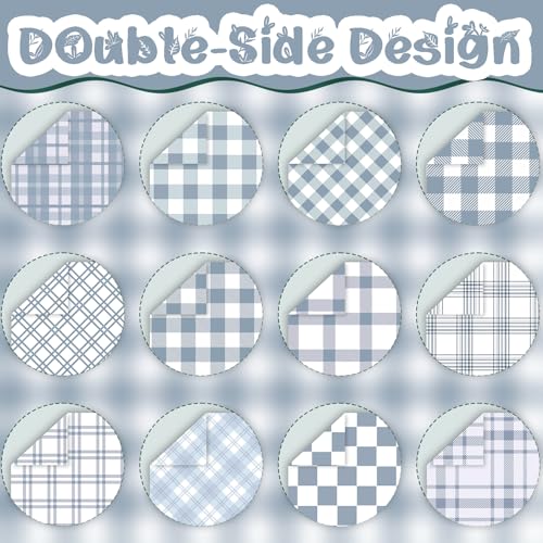 24 Sheets Dusty Blue Plaid Scrapbook Paper, Double Side Dusty Blue Lattice Decorative Craft Paper Folded Flat for Spring Easter Birthday Card Making Baby Showers Photo Album Decor, 12'' x 12''
