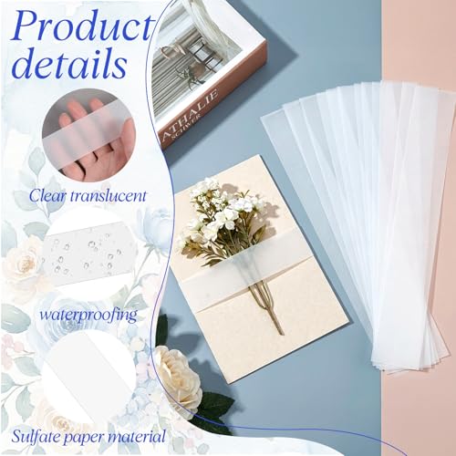 150 Pcs Vellum Jackets for 5x7 Invitations, Clear Invitation Belly Bands, Belly Bands for Wedding Invitations for Wedding Invitation Accessories, Envelopes, Decorative Card, Gift Wraps
