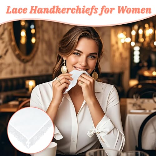 Lace Handkerchiefs for Women Pack, Cotton Ladies White Hankies - color: 3pcs-01