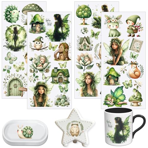 4 PCS Green Fairy Cuttable UV DTF Stickers - style: green fairy