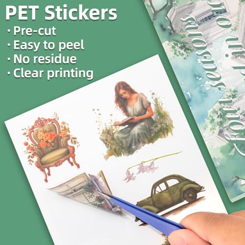 Spring Theme Sticker Scrapbooking Supplies for Junk Journal, 20 Sheets PET Stickers - Vintage Journaling Stickers, Ephemera Sticker Book Pre Cut(TZ-006-004) - color: Spring Theme Stickers