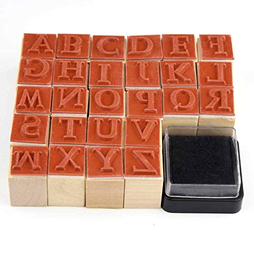 Wooden Rubber Stamps 52Pcs Vintage Letter Alphabet Stamps for Scrapbooking