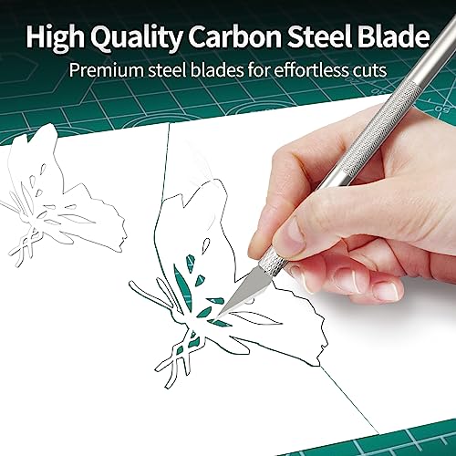 Precision Craft Knife Set - Sharp Razor Blades & Exacto Knife for Carving, Modeling, Scrapbooking, and Sculpting - Perfect for Woodworking, Stenciling, DIY Projects & Precision Cutting (Silver) - color: Silver