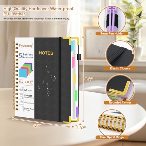 Hardcover Spiral Notebook Journal with Removable Dividers Tabs - color: Black, size: 6.2"x8.2"