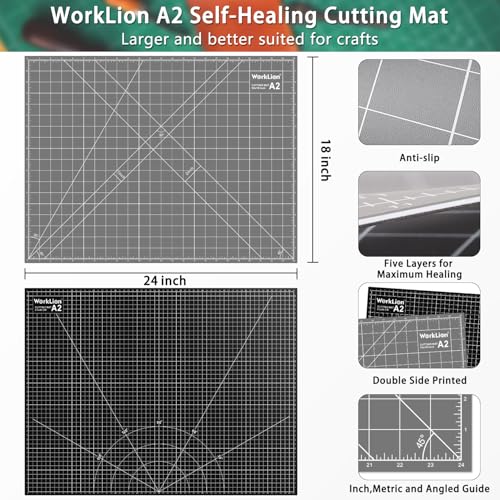 WorkLion Cutting Mat for Sewing: 24''x18'' Double-Sided Sewing Cutting Mat, 5-Ply Rotary Cutting Board for Sewing, Quilting & Crafts, Grey/Black - color: Black/Gray, size: 24"L x 18"W
