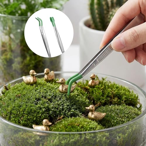 Rubber Tipped Tweezers, 2 Pcs PVC Coated Tweezers for Crafting Long Bent and Straight Flat Tip Precision Tweezers for Crafts Stamps Coin Beads Jewelry Industrial Electronic Lab (Green) - color: Green