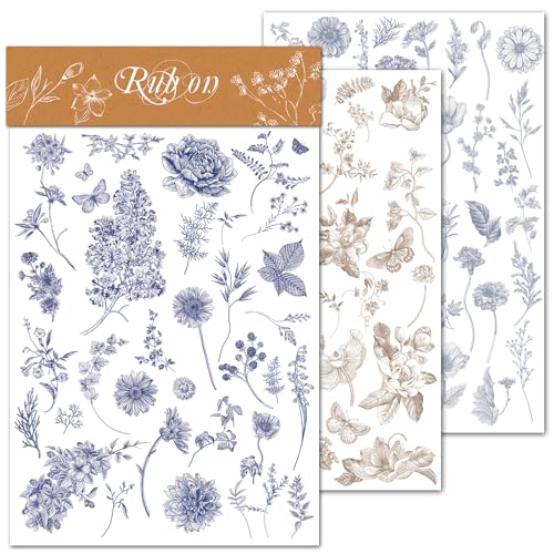 CATaireen Rub on Transfers for Crafts Vintage Scrapbooking Stickers Small Decals Adults Journaling DIY Supplies Use for Fabric Paper Wood Stone Canvas Acrylic Cloth (Plants Outline) - style: Plants Outline
