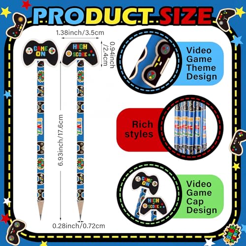 32 Pcs Blue Video Game Pencils with Eraser, Gaming Favors - color: Blue, style: Video Game