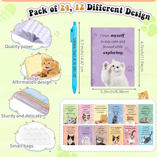 Mooliwe 48 Pcs Affirmation Notebooks Pens Bulk Gifts, Gratitude,Cat | Small Bags Included, Motivational Notepads for Women, Daily Affirmations Journal, Stress Relief Self-care, Employee Rewards - style: Cat