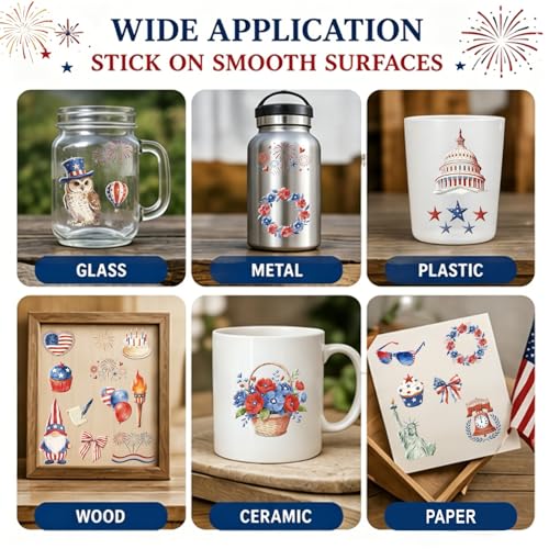 WANDIC 3 Sheets 250th Anniversary UV DTF Cup Warp Rub on Transfer Stickers, 1776-2026 USA Waterproof Patriotic Decal for Junk Journal Cards Furniture Glass Wood, 15x30cm - color: Independence Day